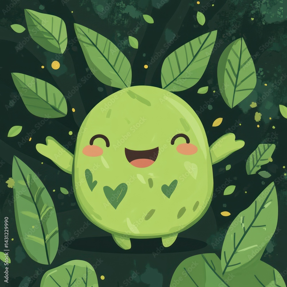 Adorable Green Creature in a Lush Forest Adorable Green Creature in a Lush Forest