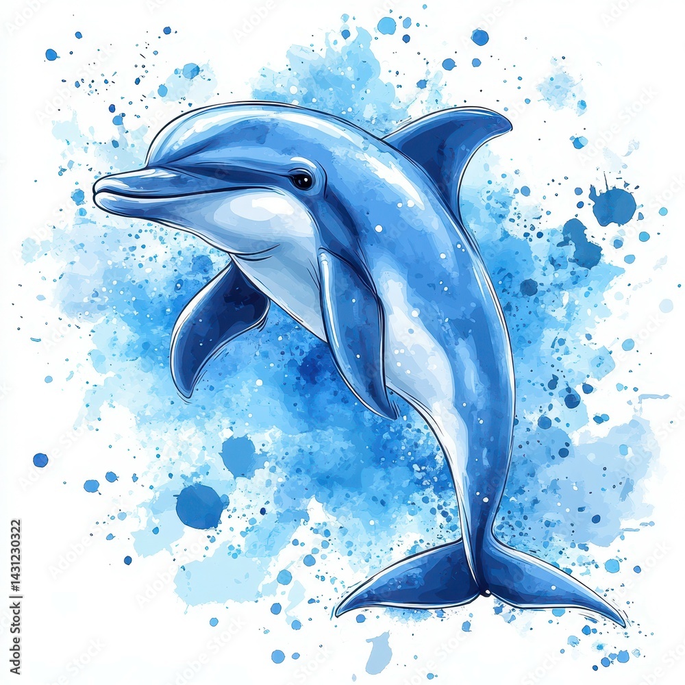 custom made wallpaper toronto digitalDolphin jumps gracefully amidst splashes of blue in an artistic marine illustration created with vibrant watercolor techniques
