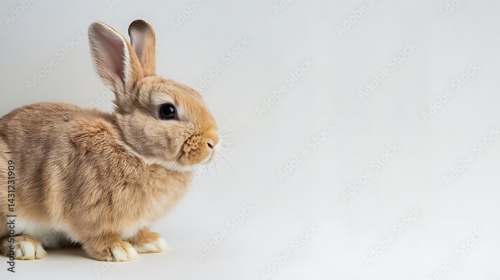 Adorable Beige Rabbit Portrait with Delicate Features on White Background Adorable Beige Rabbit Portrait with Delicate Features on White Background