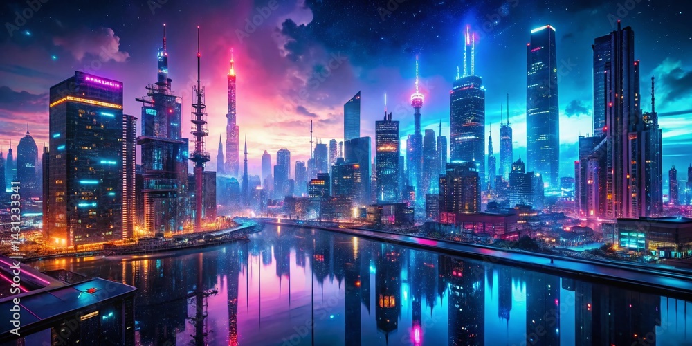 Fototapeta premium Johannesburg Virtual Cityscape Night Exploration: Urban Exploration Photography