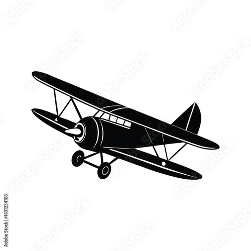 Retro style biplane icon silhouette vector with white background