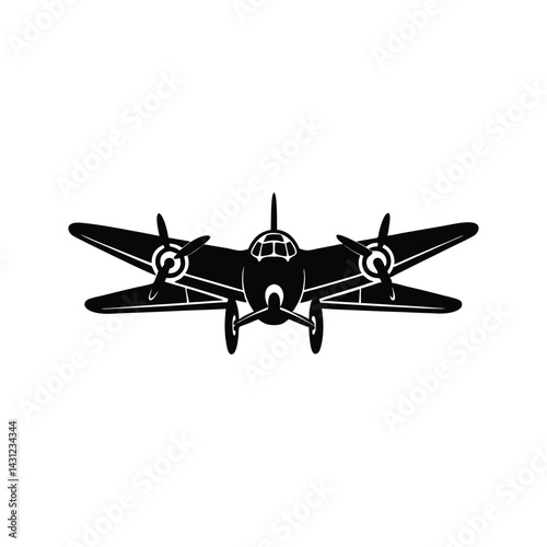 Vintage aircraft with propellers icon silhouette vector with white background