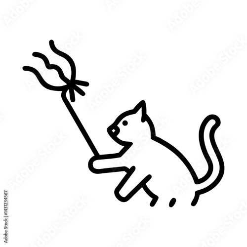 Playful cat engaging with wand cozy home illustration whimsical perspective joyful scene