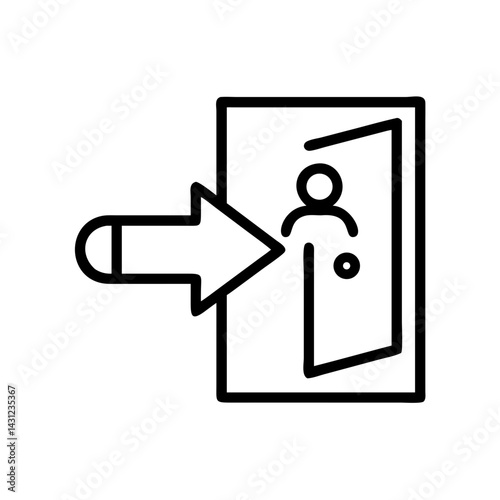 Urban exit sign action icon minimalist graphic design frontal view symbolism