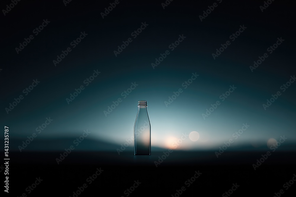 Fototapeta premium stylized silhouette of plastic bottle against distant landfill