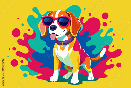 Cool Beagle Dog Wearing Sunglasses in Colorful Abstract Background