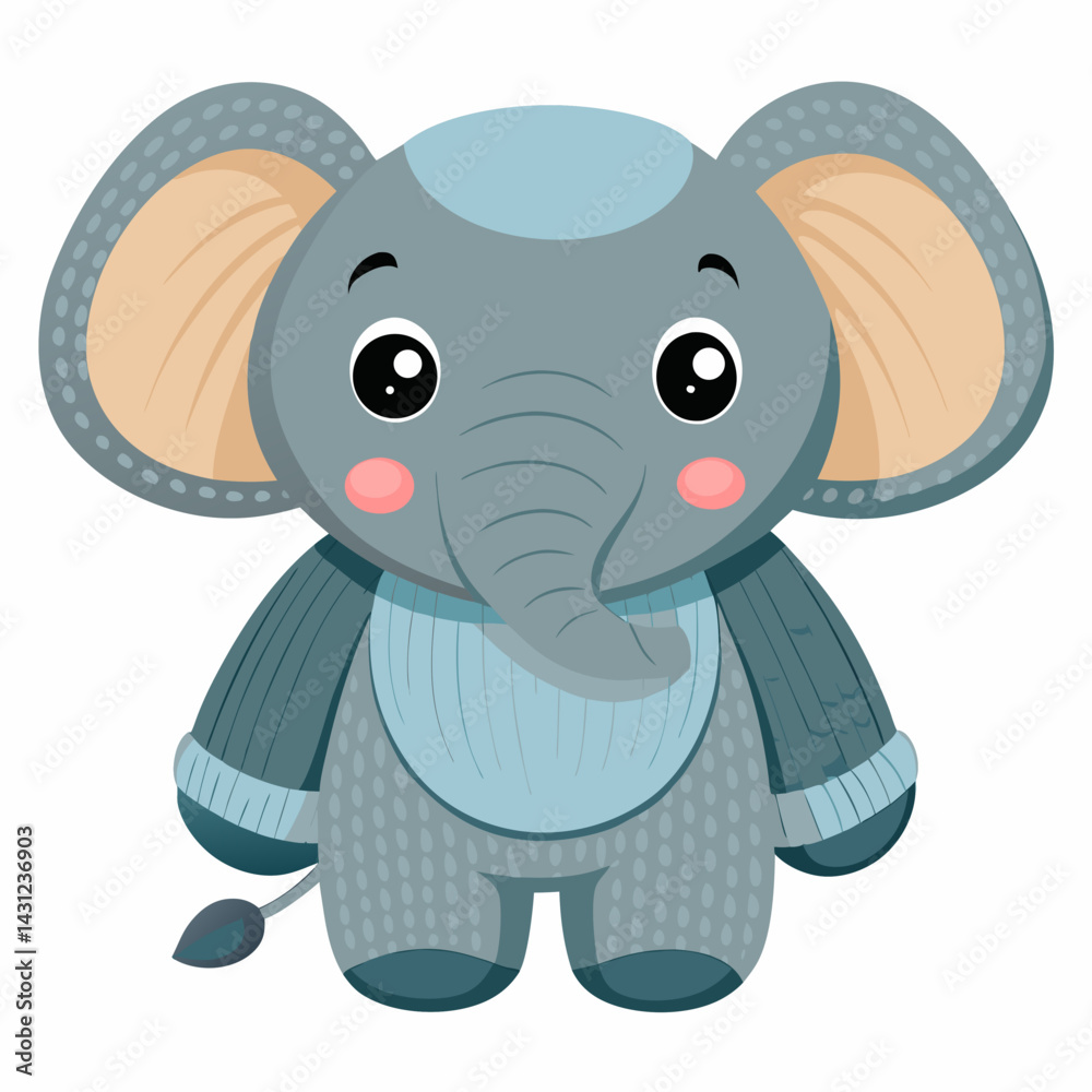 Fototapeta premium Adorable Cartoon Baby Elephant Wearing a Knit Sweater