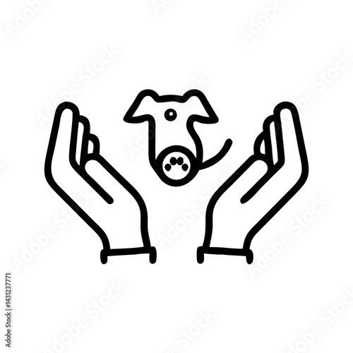 Caring gesture for a canine icon animal shelter illustration minimalist close-up compassion
