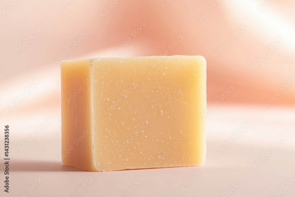 Handcrafted natural soap bar, closeup, minimalist setting Handcrafted natural soap bar, closeup, minimalist setting