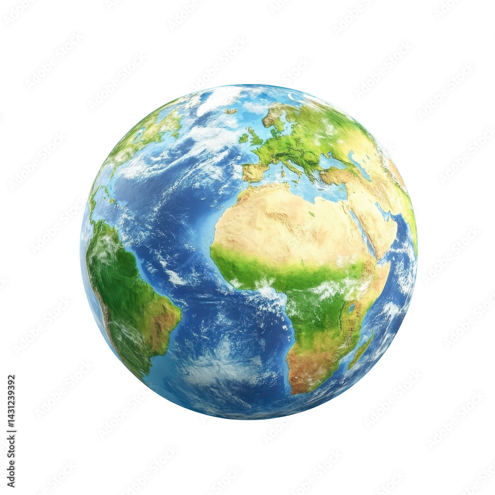 Fototapeta premium realistic depiction of Earth showcasing continents, oceans, and cloud formations, highlighting beauty of our planet from space. image emphasizes vibrant colors and natural features