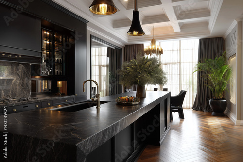 modern black kitchen interior
