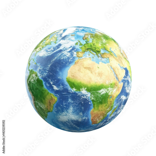 realistic depiction of Earth showcasing continents, oceans, and cloud formations, highlighting beauty of our planet from space. image emphasizes vibrant colors and natural features