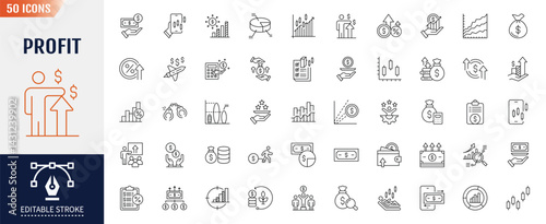 Financial profit line editable icon set. Containing money savings, finance, growth, investment, payment, earnings, management and more. Vector illustration