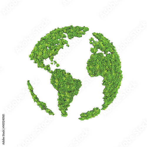 globe made of lush green trees symbolizes environmental conservation and sustainability, highlighting importance of preserving nature for healthier planet