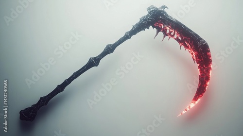 Fiery red glowing scythe isolated on white.