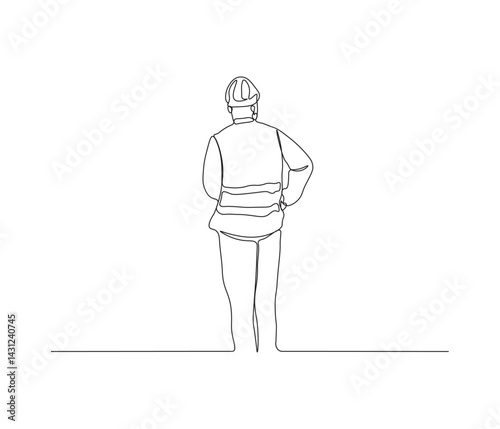 One continuous line drawing of civil engineer or Construction Supervisor looking at blueprint. single line of architect illustration. editable stroke