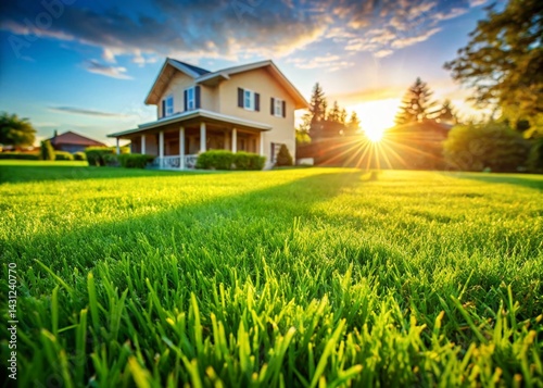 Lush Green Lawn, Perfect Garden, Summer Landscape, Backyard Paradise, Residential Property