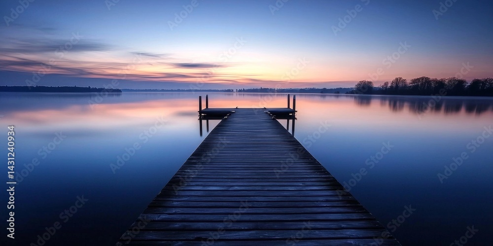 Obraz premium Peaceful lakeside landscape featuring a wooden dock