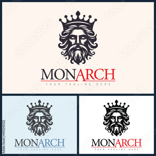 Monarch king Crown face head silhouette logo set design template