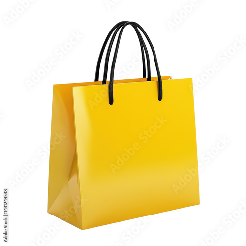 A yellow shopping bag on transparent background