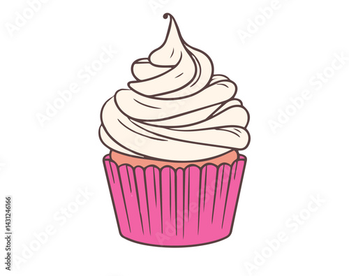 Cute Hand-Drawn Cupcake with Frosting  