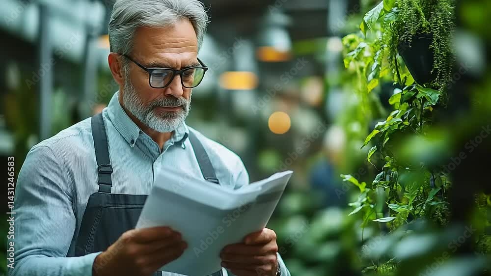 Focused gardener studying plant care manual