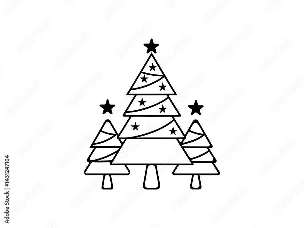 A vector graphic showcasing stylized Christmas trees. Christmas tree silhouettes, perfect for holiday designs.