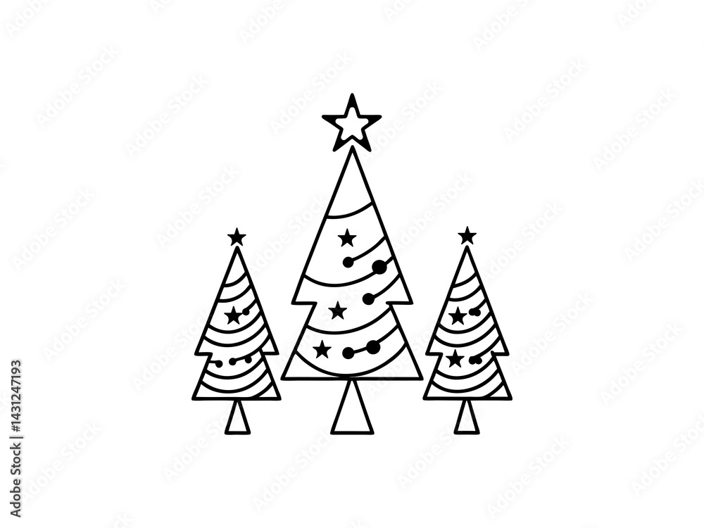 A vector graphic showcasing stylized Christmas trees. Christmas tree silhouettes, perfect for holiday designs.