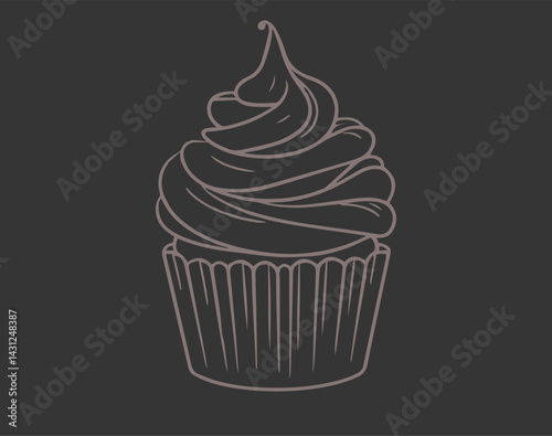 Cute Hand-Drawn Cupcake with Frosting  