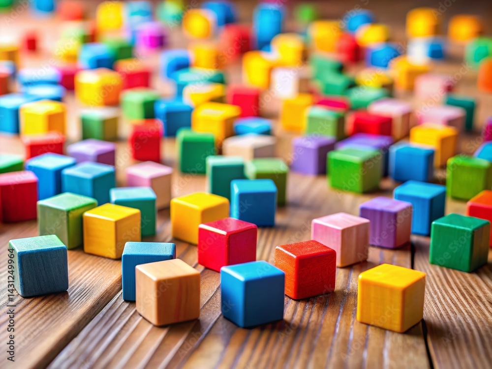 Obraz premium Miniature Colorful Number Blocks, Tilt-Shift Photography, Educational Toy Background