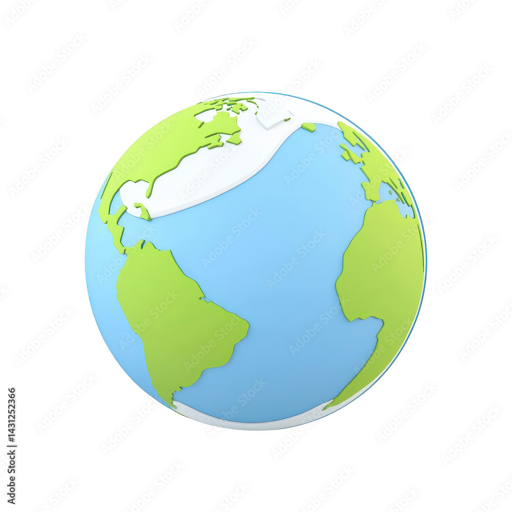 Naklejka premium stylized globe illustration features simplified continents in green and oceans in blue, representing Earth. design is minimalistic and modern, emphasizing clean and educational aesthetic