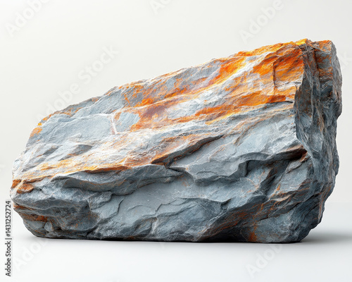 image of alluvial rock with vibrant orange and gray tones isolated on white background, geological specimen display