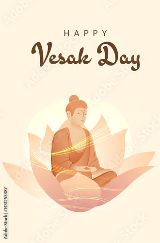 Vesak Day Creative Concept for Card or Banner. Vesak Day is a holy day for Buddhists. Happy Buddha Day with Siddhartha Gautama Statue Design Vector Illustration