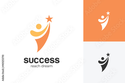 Reach Success people logo icon design with star achieve Leadership abstract logo concept graphic illustration