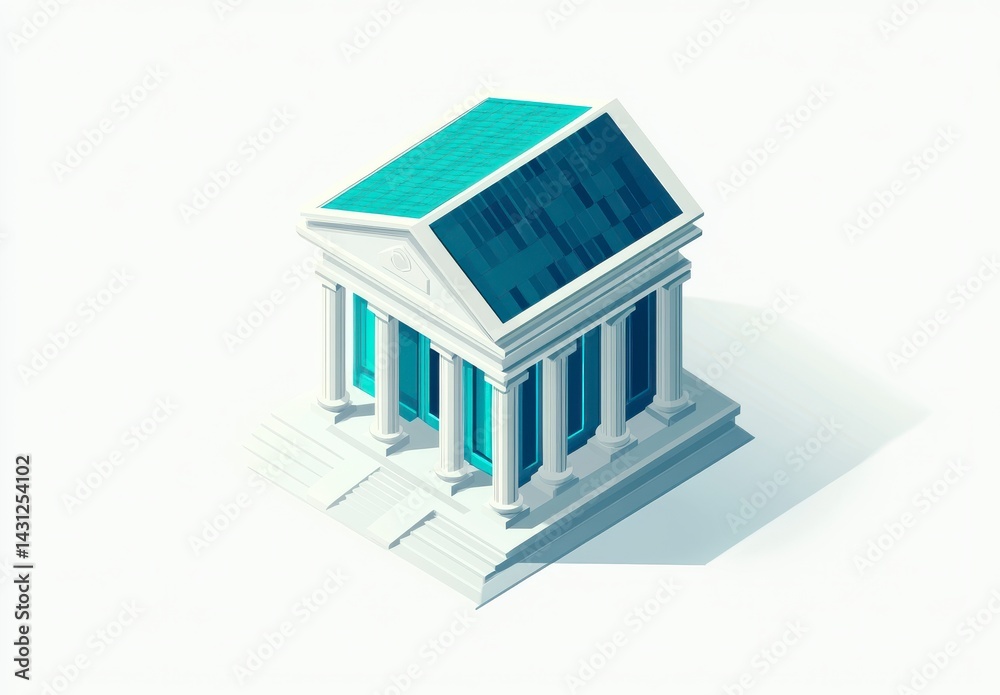 Isometric Pixel Art Classical Building with Teal Roof Isometric Pixel Art Classical Building with Teal Roof