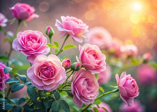 Minimalist Pink Rose Bush - Elegant Floral Photography