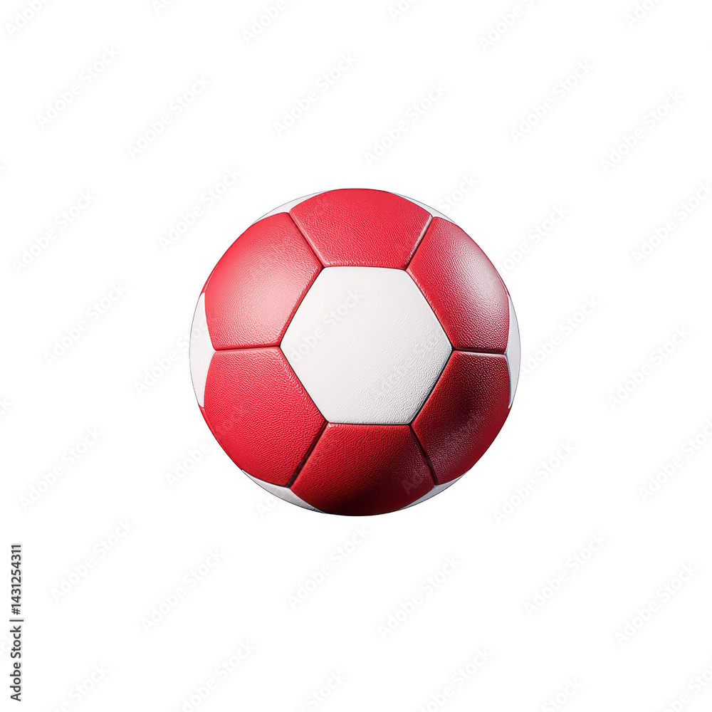 Fototapeta premium red and white soccer ball with classic hexagonal pattern, isolated on transparency background, showcasing vibrant and sporty design