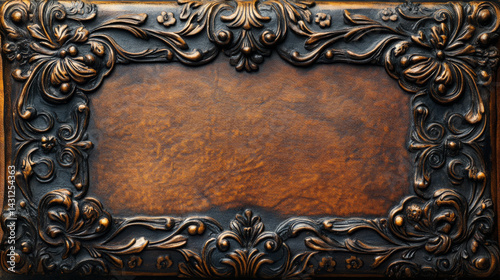 Classic book cover made of leather and adorned with a decorative frame