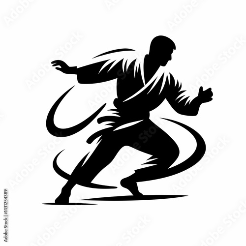 Dynamic silhouette of a Judoka throwing opponent with Abstract Swirls  
