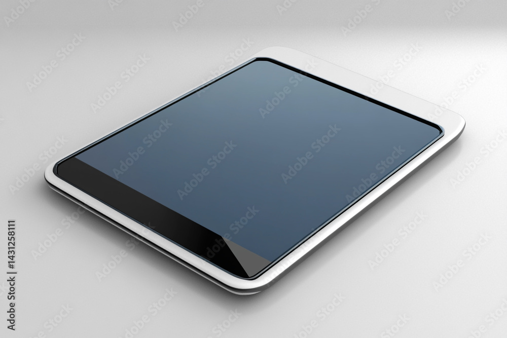 Sleek tablet device on white background modern technology design digital gadget screen display Sleek tablet device on white background modern technology design digital gadget screen display