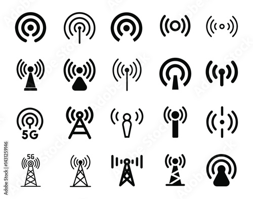Vector Pack of Mobile Network Icons – A clean and modern set of high-quality icons representing mobile network features, perfect for digital design and communication