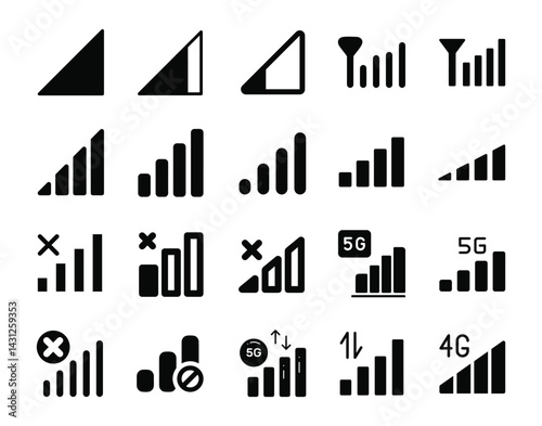 Vector Pack of Mobile Network Icons – A clean and modern set of high-quality icons representing mobile network features, perfect for digital design and communication