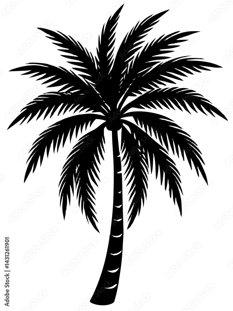 Fototapeta premium Silhouette of a Tropical Palm Tree Isolated on White Background