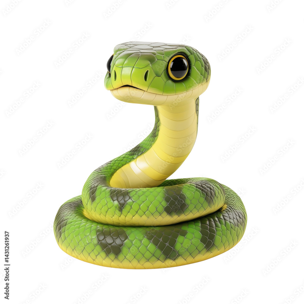 Fototapeta premium A coiled green snake toy on transparent background