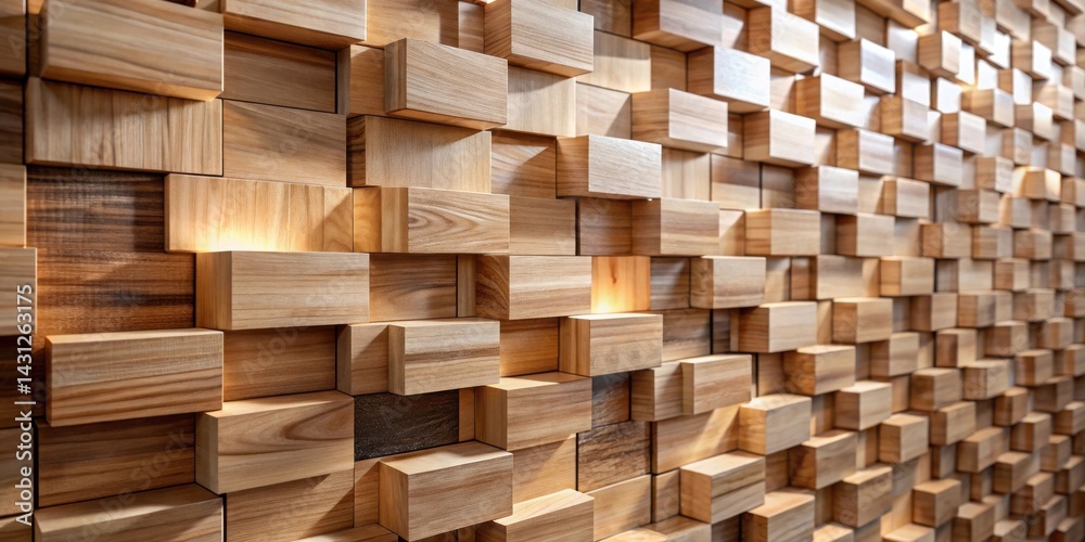 Illuminated Wooden Block Wall Texture A Modern Architectural Detail Featuring Varied Sizes and Light Integration Illuminated Wooden Block Wall Texture A Modern Architectural Detail Featuring Varied Sizes and Light Integration
