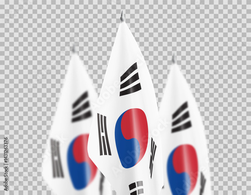 South Korean flags isolated on checkered background. South Korean flags isolated on checkered background. Vector templates of blurred flags for decoration events, holidays of South Korea.