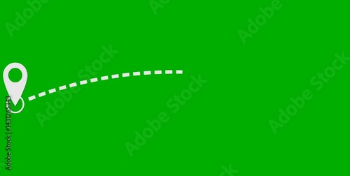 Two location pins connected by a dashed line icon on green screen