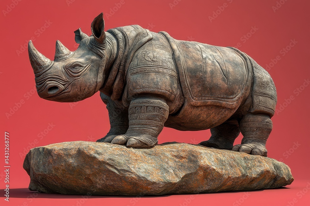 Fototapeta premium Detailed three-dimensional rendering of a rhinoceros statue.
