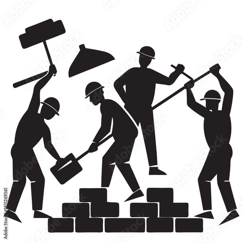 silhouette vector of multiple laborers