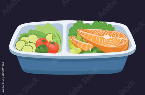 Salmon Salad Vegetables - Vector Illustration